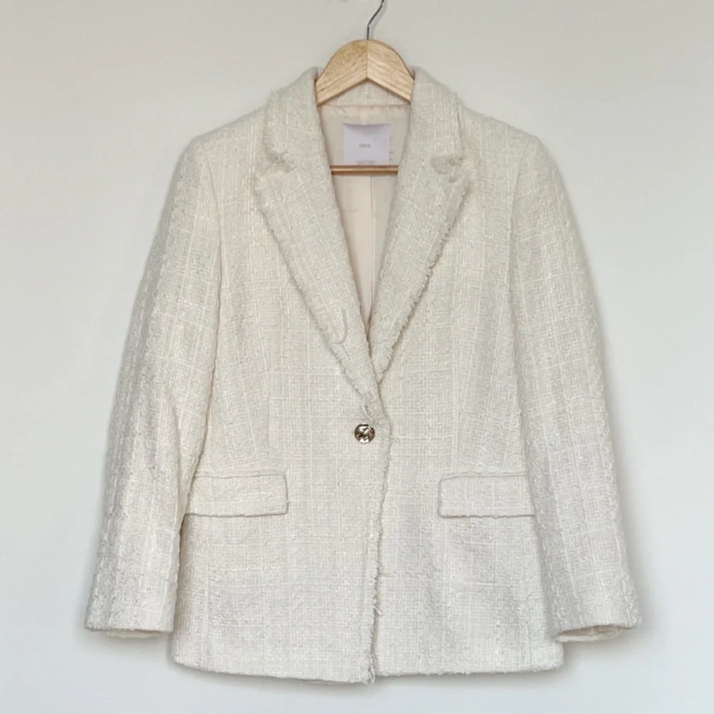 Mango Cream Textured Bouclé Blazer